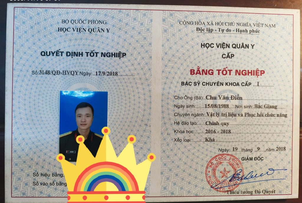 Bằng chuyên khoa cấp 1 phục hồi chức năng của Doctor Chu