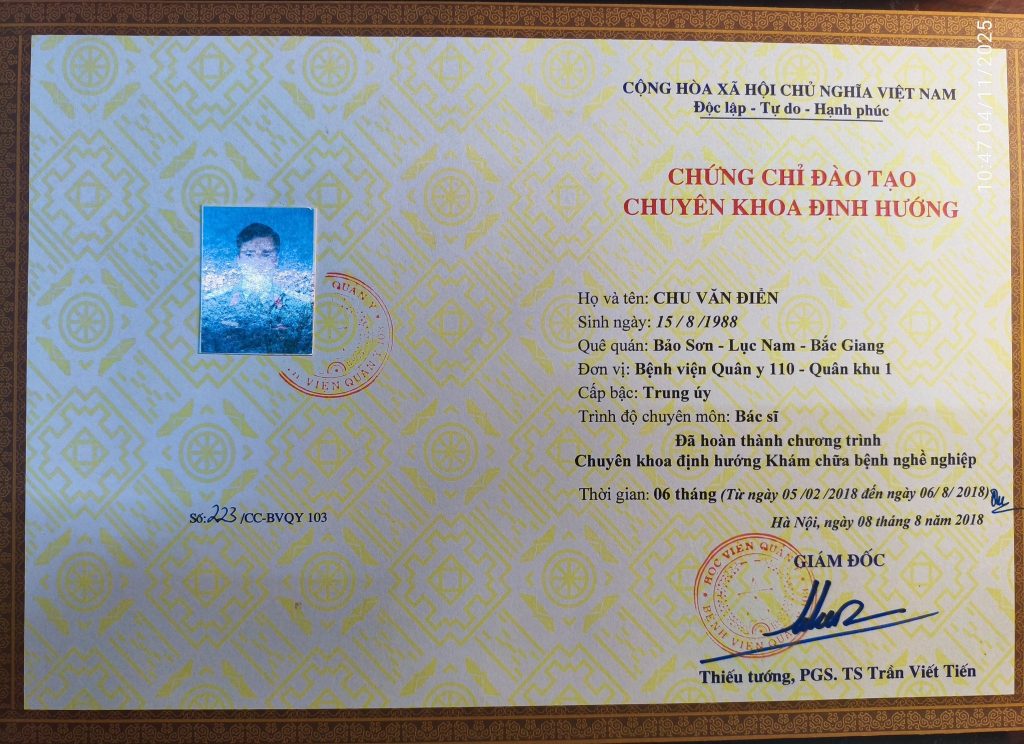 Chứng chỉ khám chữa bệnh nghề nghiệp Doctor Chu