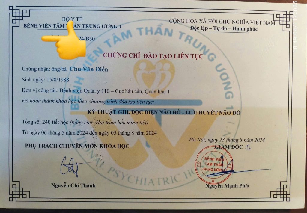 Chứng chỉ điện não đồ và lưu huyết não đồ của Doctor Chu