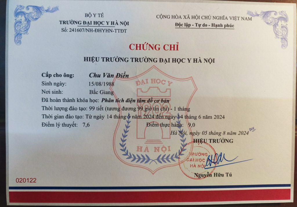 Chứng chỉ điện tâm đồ tại Đại học Y Hà Nội
