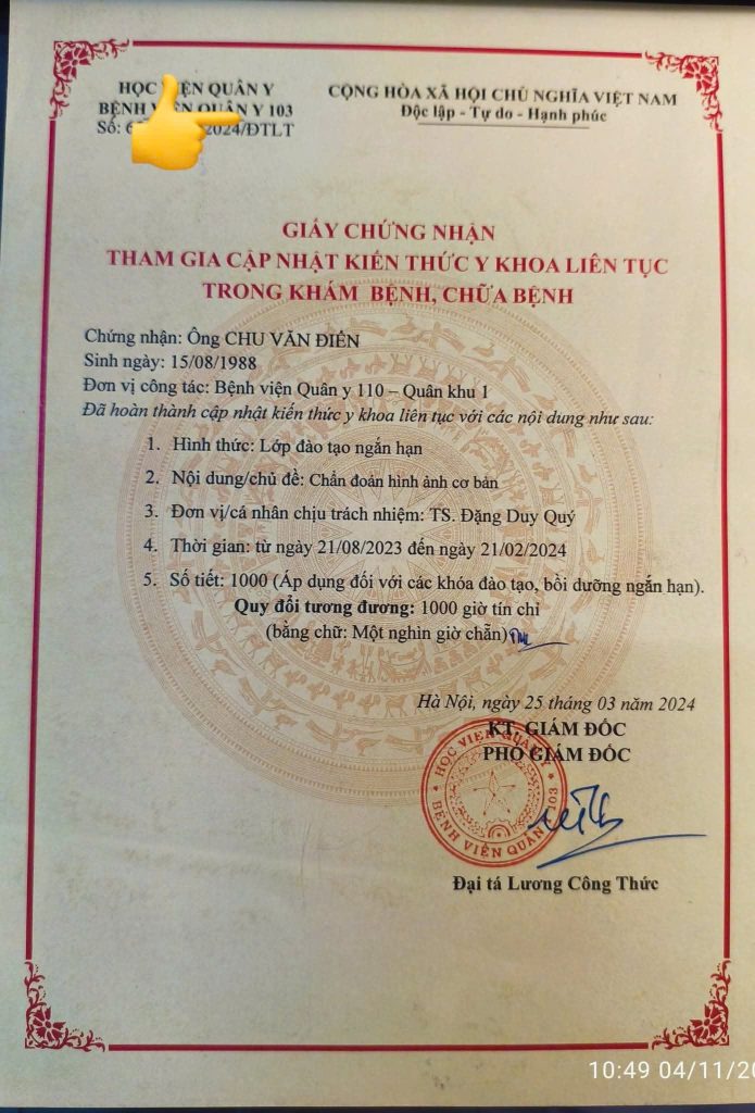 Chứng nhận chẩn đoán hình ảnh của Doctor Chu
