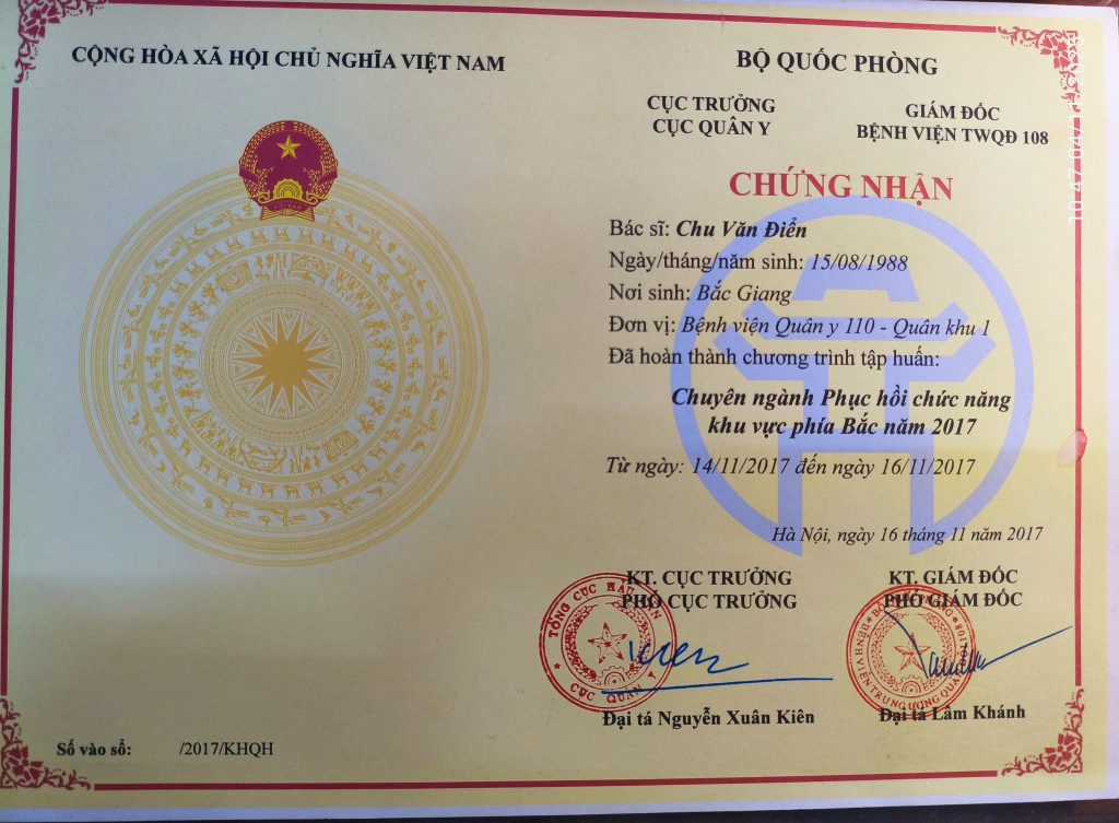 Doctor Chu tham gia tập huấn phục hồi chức năng khu vực phía Bắc tại Bệnh viện Trung ương Quân đội 108