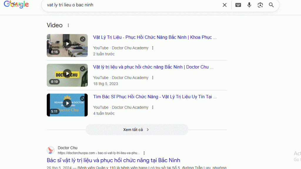 Doctor Chu SEO TOP 1 Google và Youtube về vật lý trị liệu